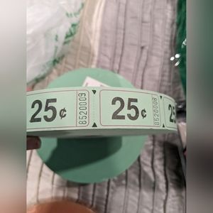 Three rolls of 25 cent raffle tickets